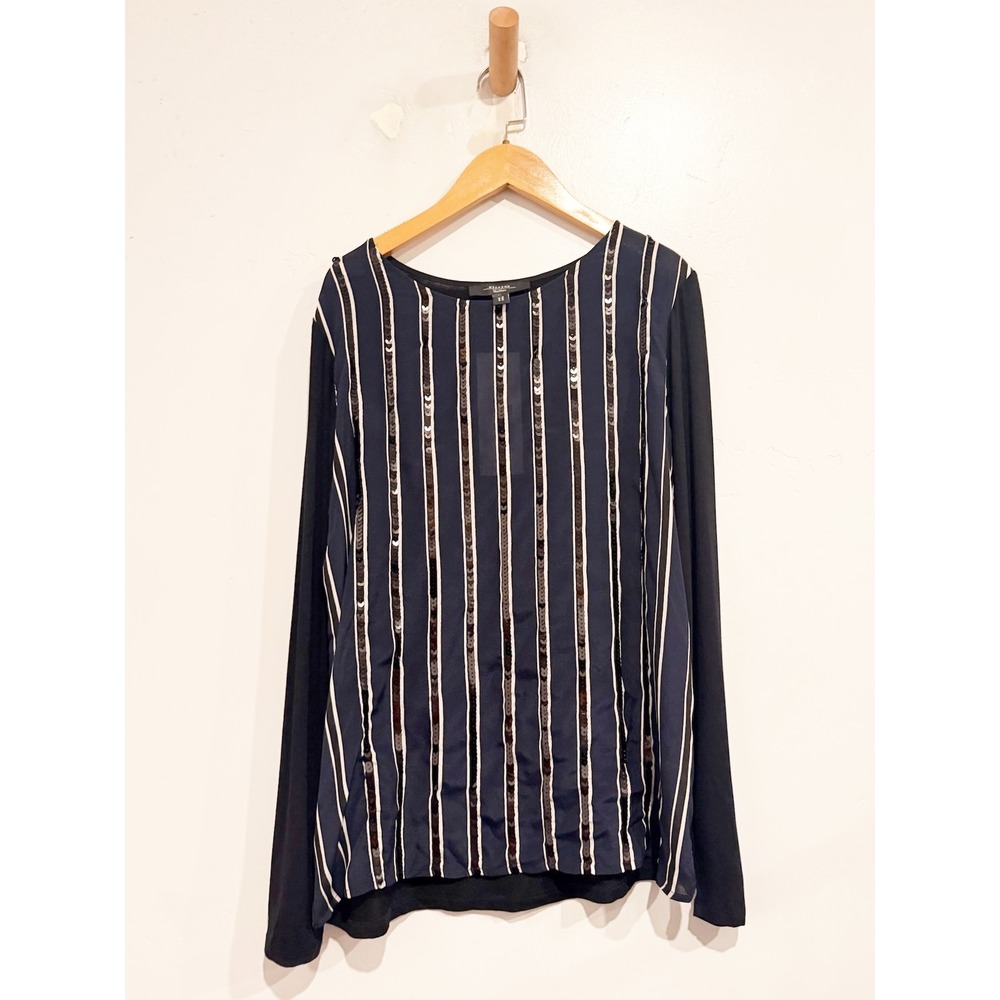 Weekend MaxMara Navy and Black Sequin Long Sleeve Blouse